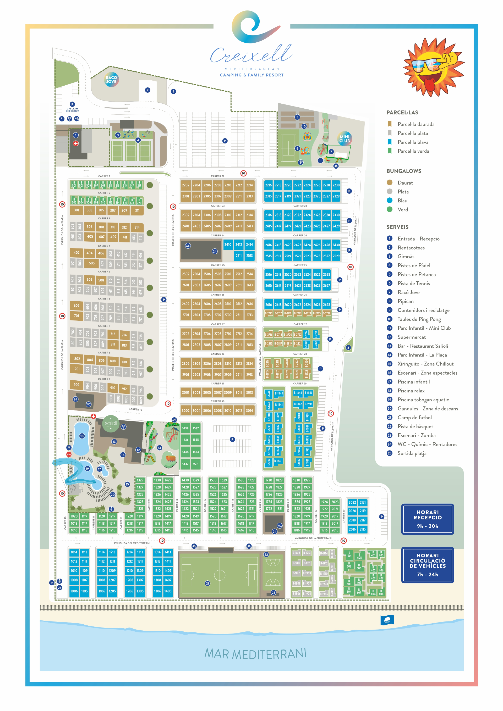 Distribución de las parcelas y bungalows